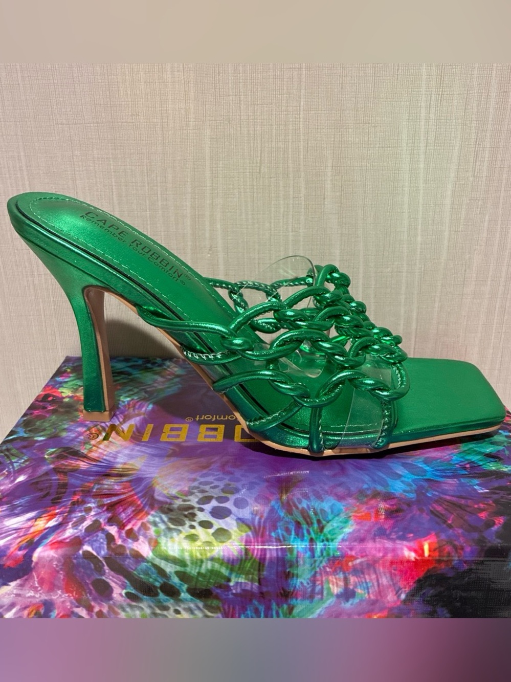 Cape Robbin Emerald Green Chain-Strap Heel Mule